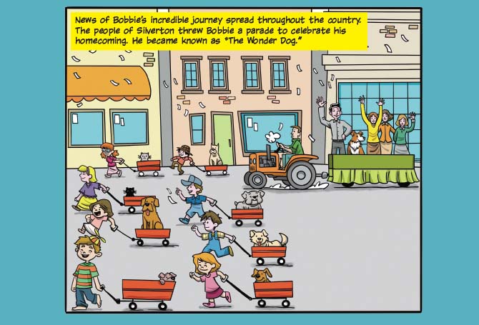 Illustration of kids pulling pets in wagons